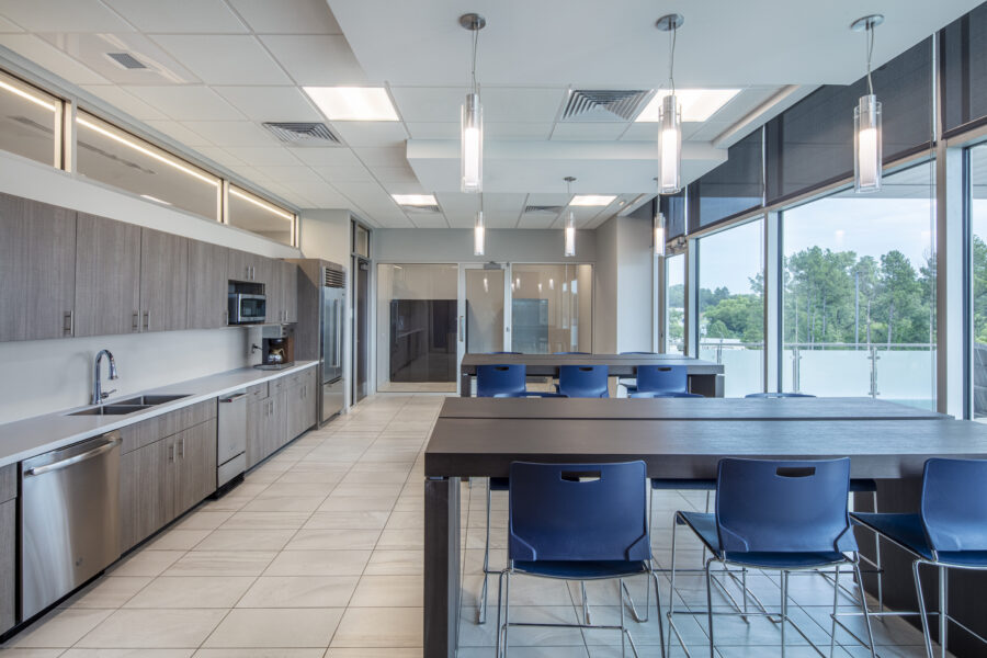 Interior break room at First National Financial Park designed by WDD Architects