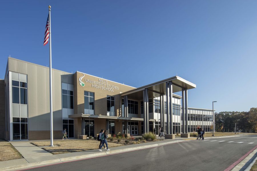 Exterior of Mills University Studies High School designed by WDD Architects in Little Rock, Arkansas.