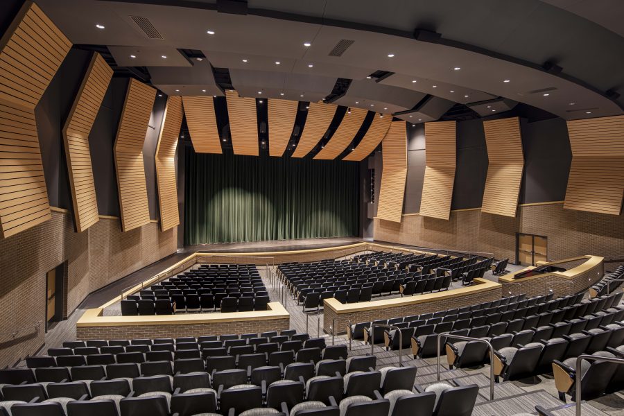 Performing arts auditorium at Mills University Studies High School designed by WDD Architects.