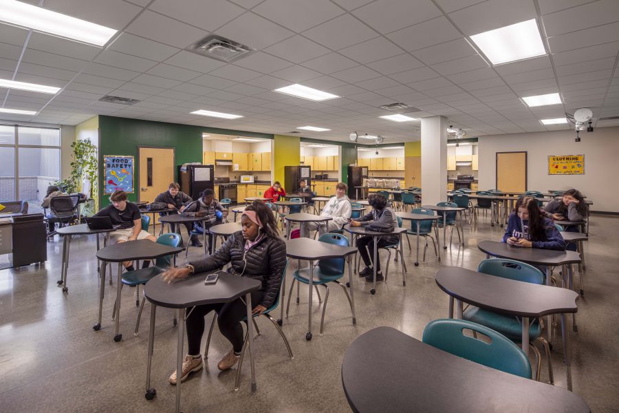 Interior view of classroom at Mills High School in Little Rock, Arkansas