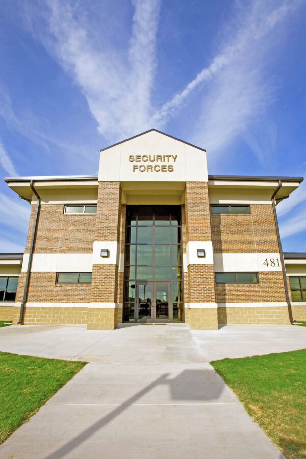 Entrance view of the Little Rock Air Force Base Security Forces Building designed by WDD Architects.
