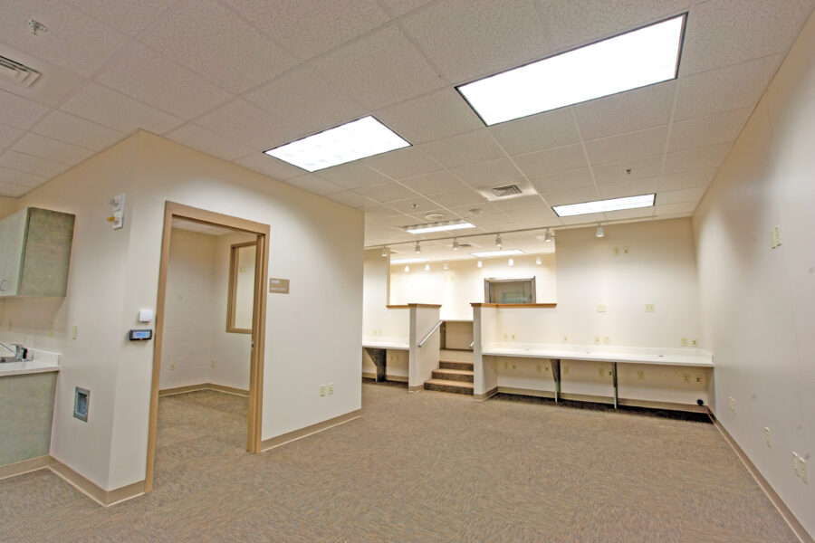 An interior view of an administrative room in the Security Forces Building at the Little Rock Air Force Base