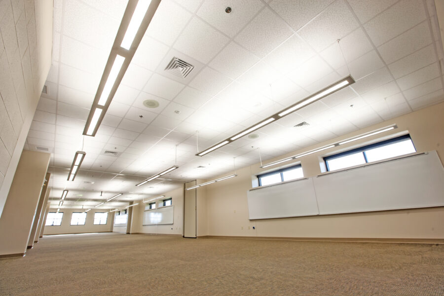 Interior view of large conference room at the Little Rock Air Force Base Security Forces Building designed by WDD Architects.