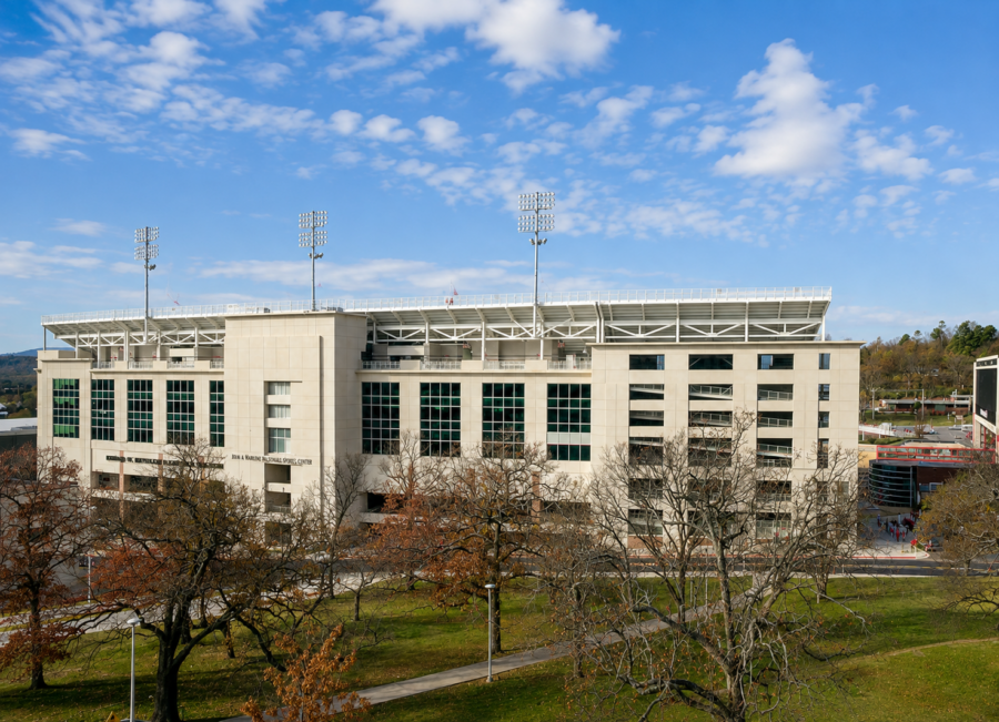 Exterior view of Reynolds Razorback Stadium at the University of Arkansas
