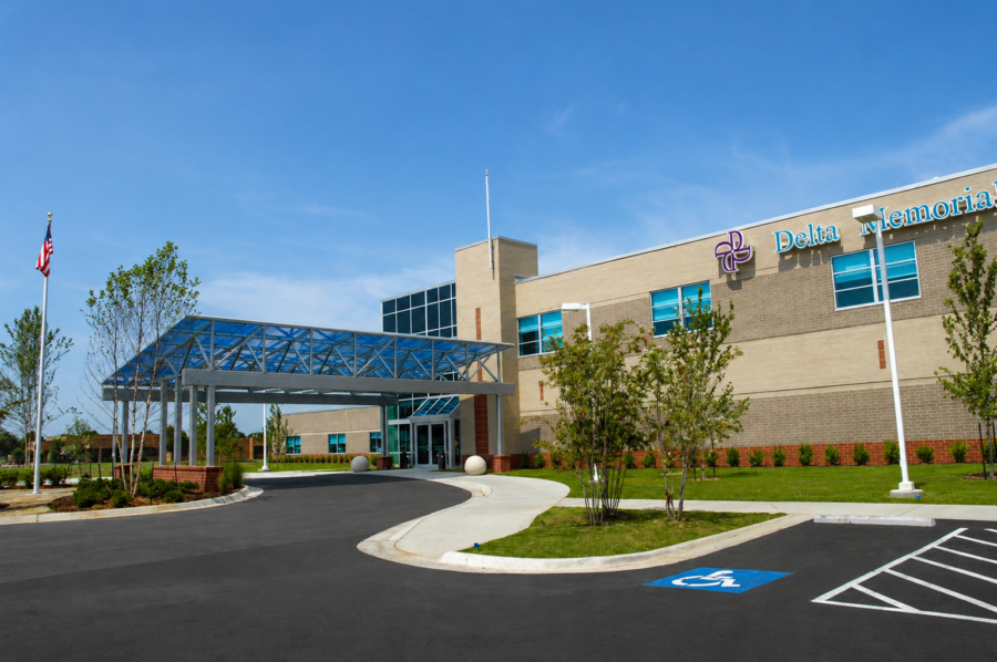 Exterior of Delta Memorial entrance designed by WDD Architects