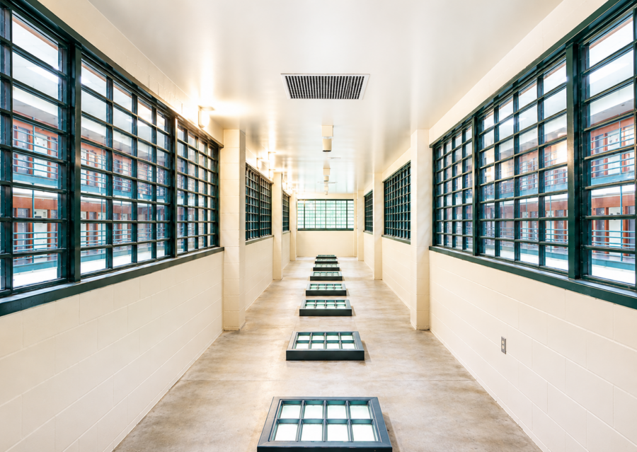 Interior corridor at the Tucker Maximum Security Unit in Tucker, Arkansas, designed by WDD Architects.