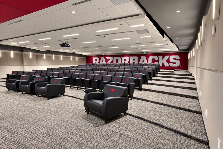 Interior view of a classroom in the Jerry Jones Student-Athlete Success Center in Fayetteville, AR.