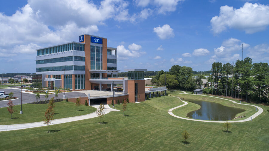 Aerial view of First National Financial Park and surrounding Hilltop neighborhood in Jonesboro