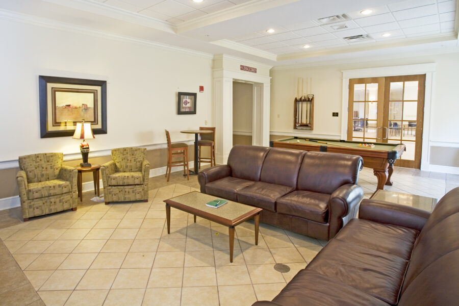 Student lounge at the University of Arkansas Sigma Nu Fraternity House in Fayetteville.
