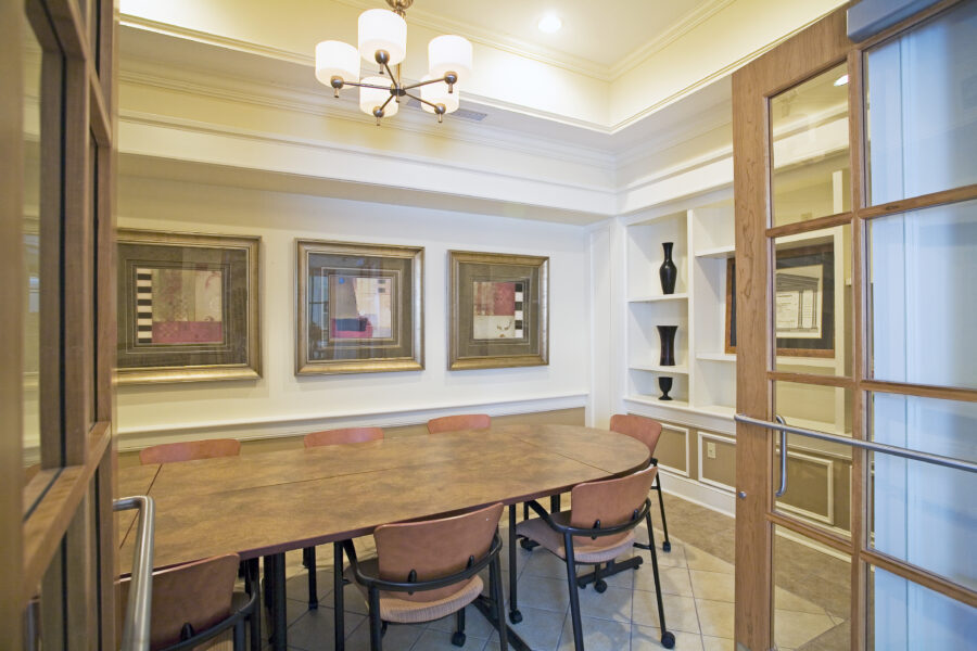 Interior view of conference room at the University of Arkansas Sigma Nu Fraternity in Fayetteville, Arkansas.