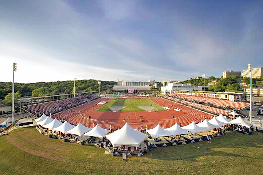 Aerial view of John McDonnell Field at the University of Arkansas