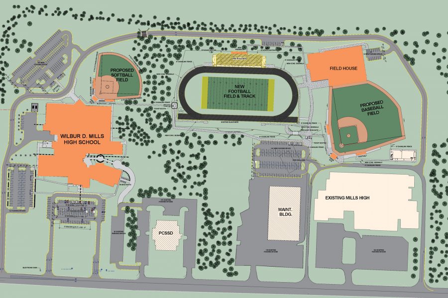 Aerial view of Mills High School Master Plan designed by WDD Architects
