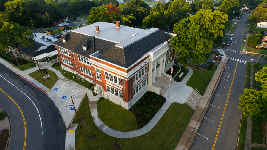 Aerial view of ScholarMade School in Little Rock, Arkansas, formerly James Mitchell School.