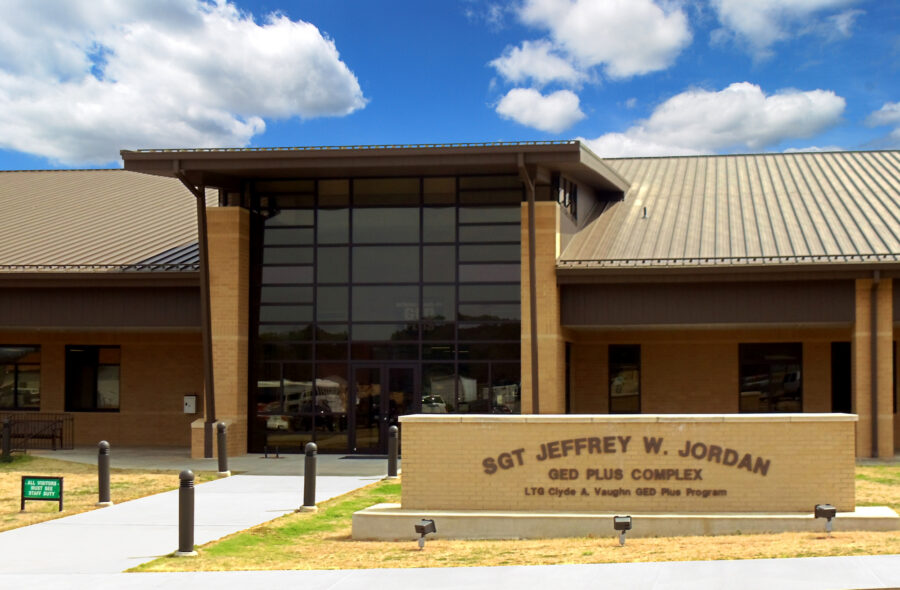Entrance of Arkansas Army National Guard GED Training Facility designed by WDD Architects