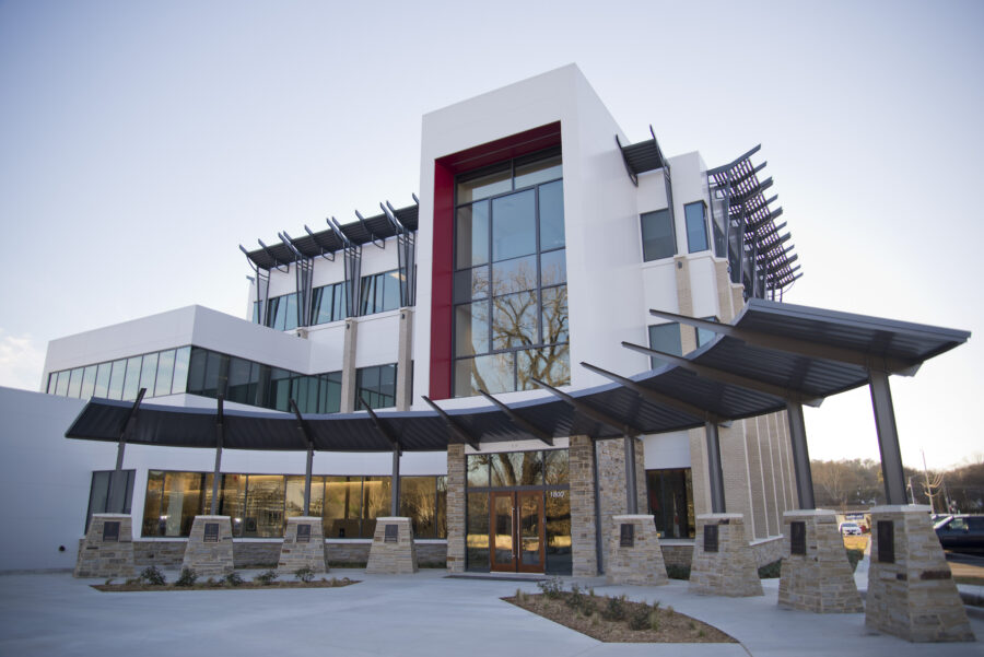 Main entrance to ATA International World Headquarters designed by WDD Architects