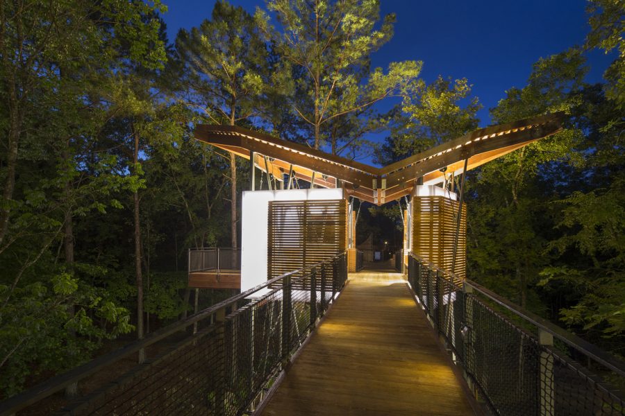 Entrance view of tree house along the Science Skywalk at Mid America Museum