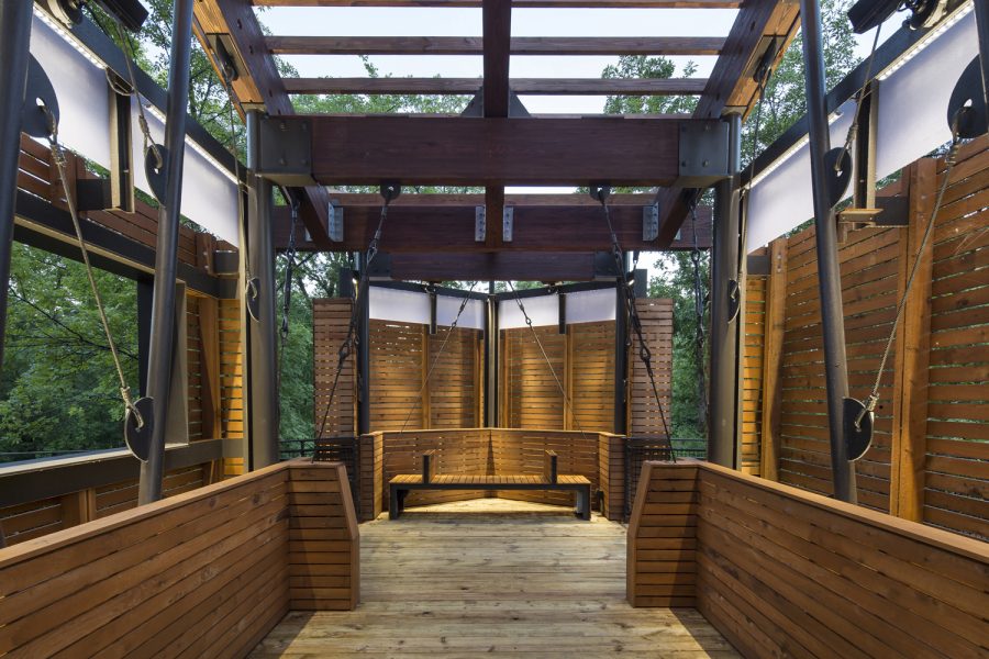 Interior sitting area of Bob Wheeler Science Skywalk at Mid-America Science Museum Addition in Hot Springs, Arkansas