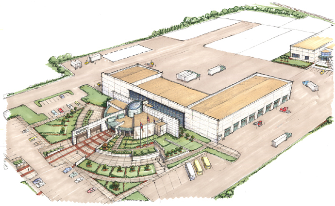 Architectural concept rendering for the Mid-South Community College campus master plan in West Memphis, Arkansas