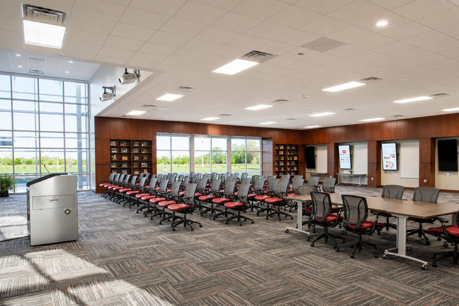 Interior view of classroom with flexible seating areas at Don Tyson School of Innovation in Springdale, AR