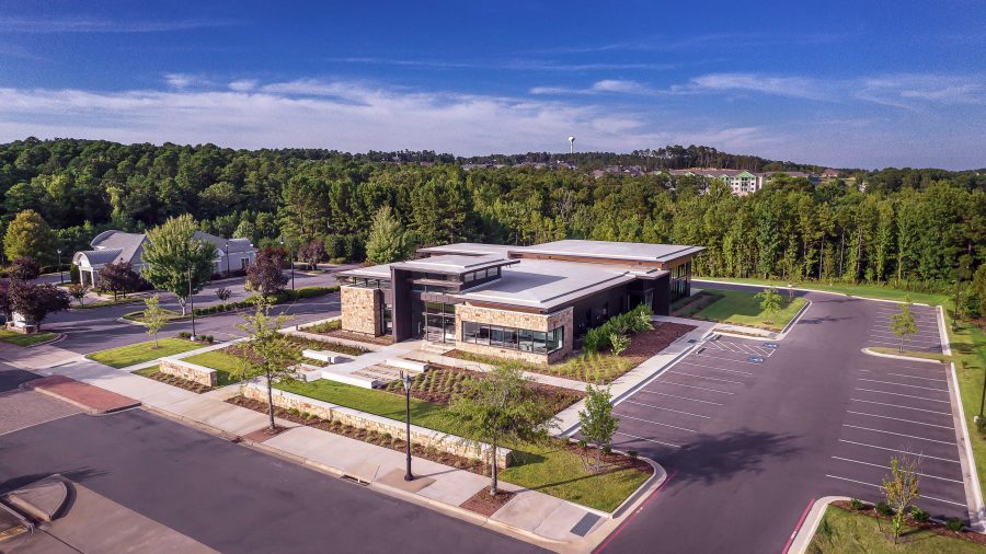 Aerial view of CGI office building in Little Rock, Arkansas