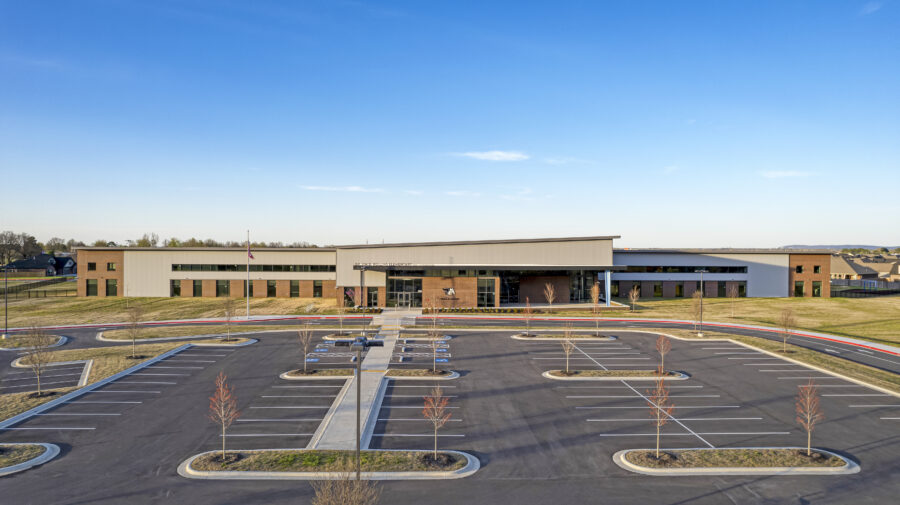 Aerial view of Jim Rollins elementary school in Springdale, AR designed by WDD Architects