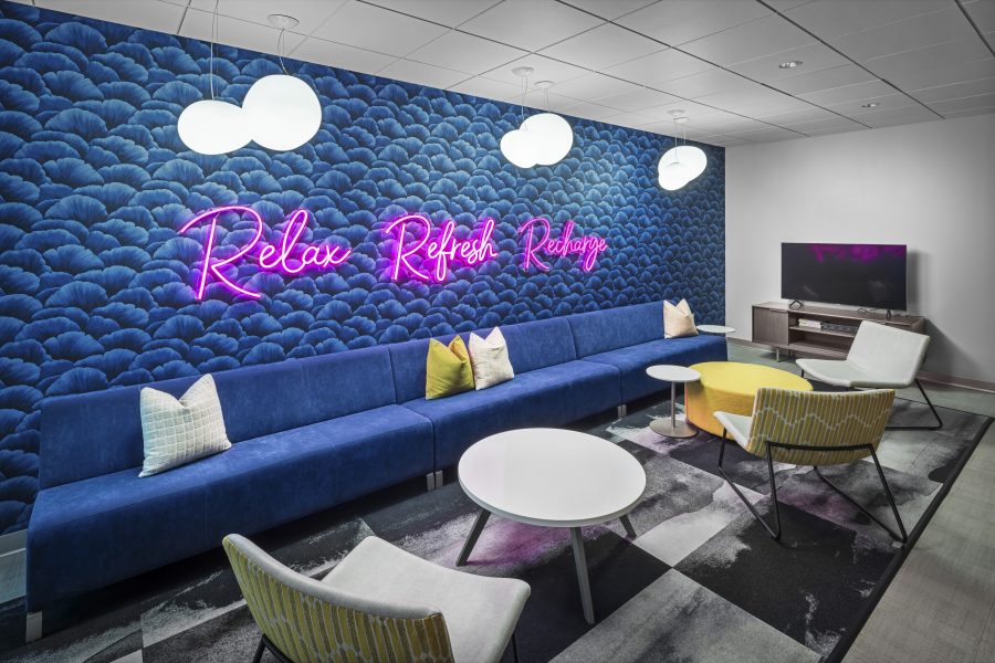 Interior view of contemporary couch and seating area at Sevier Medical Center in DeQueen, Arkansas