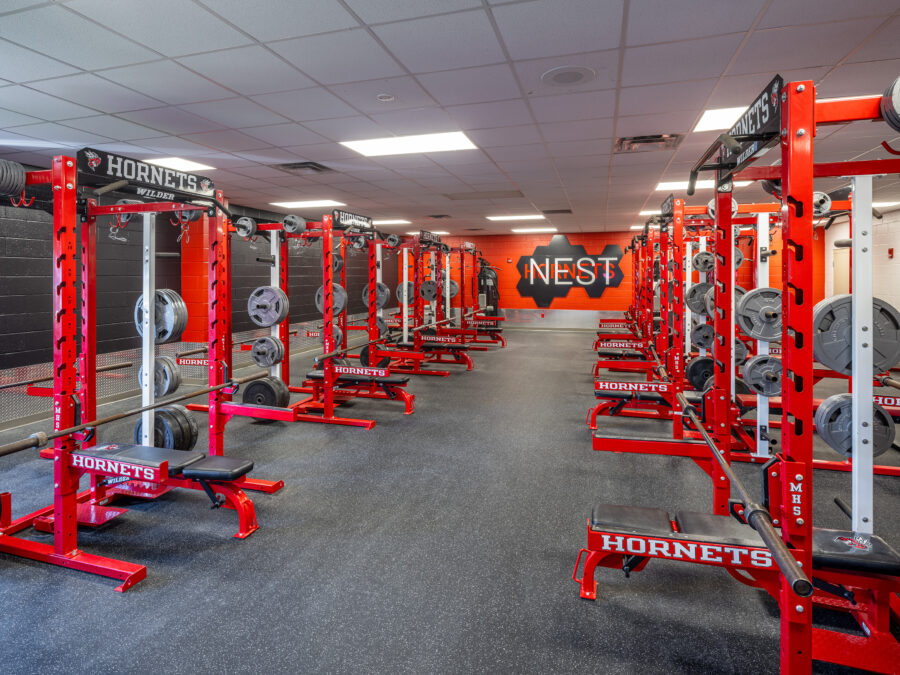 Interior view of weight training facility at Maumelle High School Athletic Campus in Maumelle, Arkansas