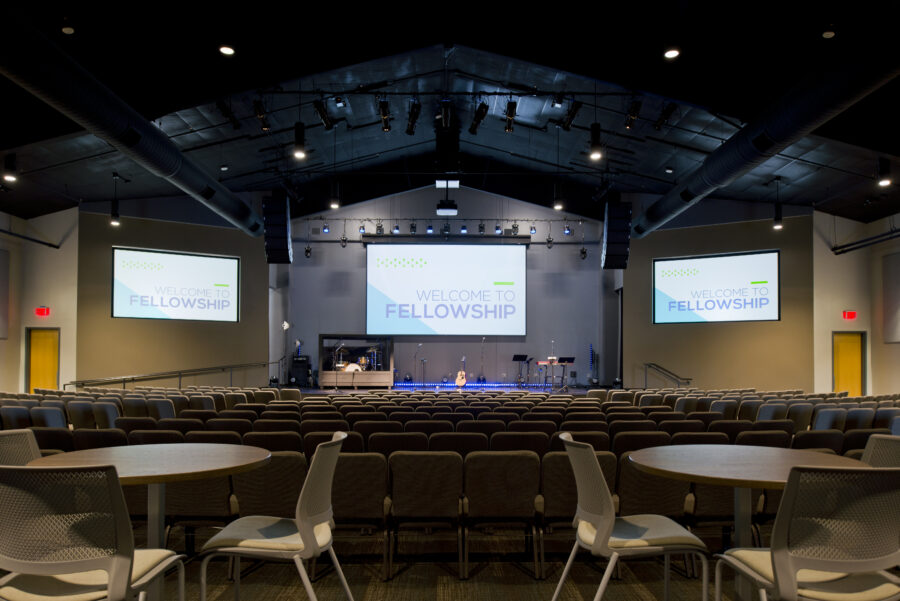 Worship center at Fellowship Bible Church in Cabot, Arkansas, designed by WDD Architects