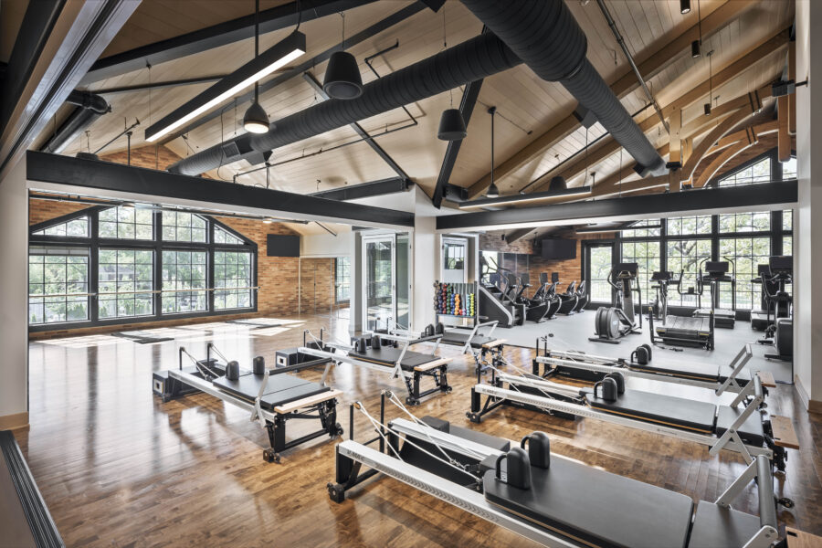 Interior view of the fitness studio at the Country Club of Little Rock Commons Addition in Little Rock, Arkansas