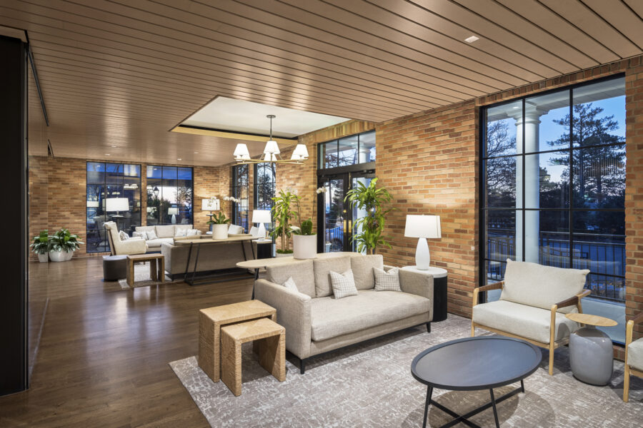 Interior gathering space at the Country Club of Little Rock clubhouse in Little Rock, Arkansas