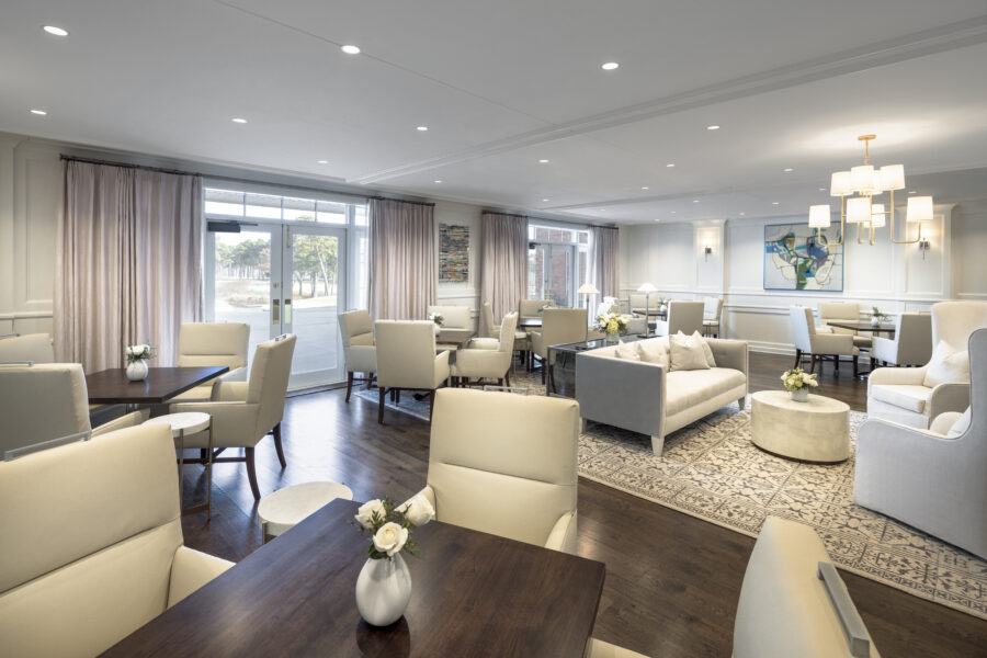 Interior view of women's lounge area at Country Club of Little Rock in Arkansas, designed by WDD Architects