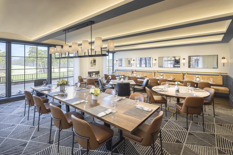 Renovated dining room overlooking golf course at Country Club of Little Rock in Arkansas