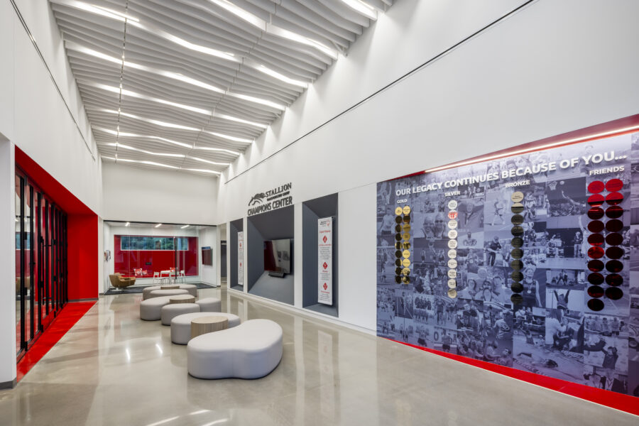 Lounge and main hallway at Special Olympics Arkansas headquarters